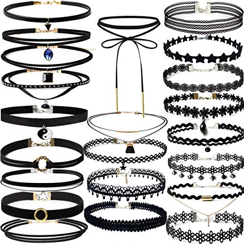 YOKER 22 Pcs Black Velvet Choker Necklaces for Teen Girls and Women Choker Set Classic Lace Tattoo Charm Girls Stretch Necklace