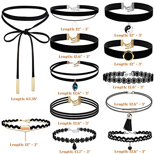 shynek Choker Necklace for Women, 12 Pcs Black Choker Necklace Set Black Lace Tattoo Velvet Chokers for Women and Teen Girls