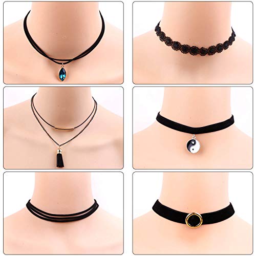 shynek Choker Necklace for Women, 12 Pcs Black Choker Necklace Set Black Lace Tattoo Velvet Chokers for Women and Teen Girls