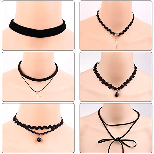 shynek Choker Necklace for Women, 12 Pcs Black Choker Necklace Set Black Lace Tattoo Velvet Chokers for Women and Teen Girls