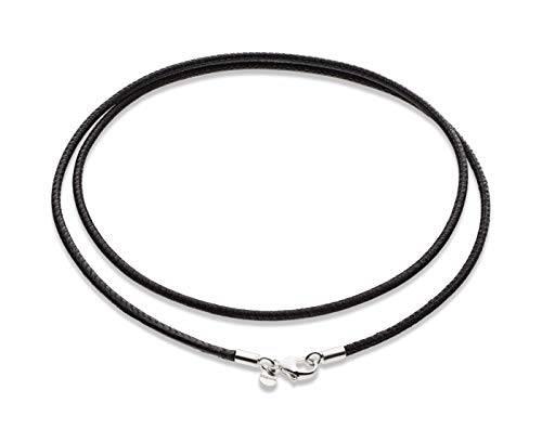 Miabella Genuine 2mm Black or Brown Italian Leather Cord Chain Necklace for Men Women with 925 Sterling Silver Clasp Made in Italy (Black, 16)
