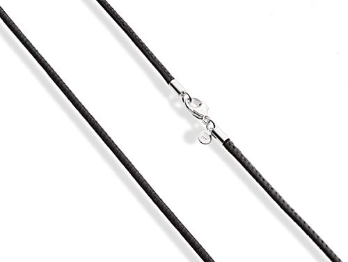 Miabella Genuine 2mm Black or Brown Italian Leather Cord Chain Necklace for Men Women with 925 Sterling Silver Clasp Made in Italy (Black, 16)