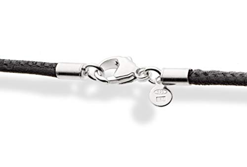 Miabella Genuine 2mm Black or Brown Italian Leather Cord Chain Necklace for Men Women with 925 Sterling Silver Clasp Made in Italy (Black, 16)