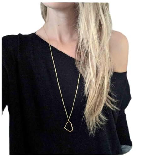Yheakne Boho Long Heart Pendant Necklace Gold Outline Heart Necklace Chain Hollow Heart Drop Necklace Minimalist Necklace Jewelry for Women and Girls Gifts