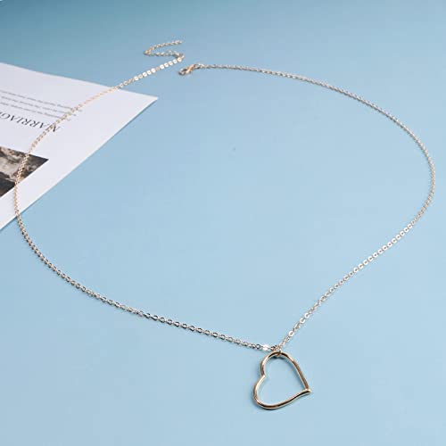 Yheakne Boho Long Heart Pendant Necklace Gold Outline Heart Necklace Chain Hollow Heart Drop Necklace Minimalist Necklace Jewelry for Women and Girls Gifts