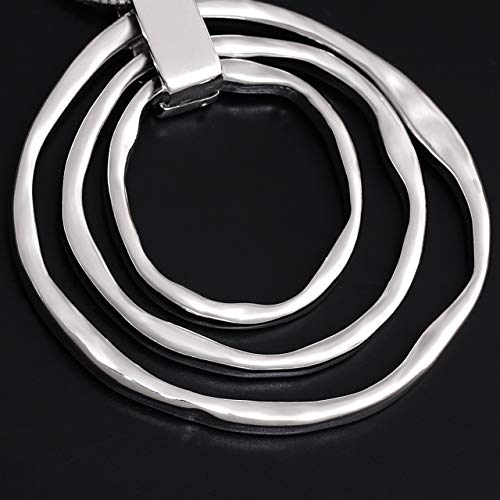 NVENF Long Sweater Chain Double Circle Pendant Necklace Bold Snake Chain Women Statement Necklace (Silver triple)