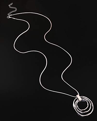 NVENF Long Sweater Chain Double Circle Pendant Necklace Bold Snake Chain Women Statement Necklace (Silver triple)