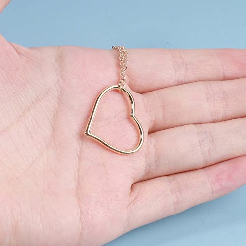 Yheakne Boho Long Heart Pendant Necklace Gold Outline Heart Necklace Chain Hollow Heart Drop Necklace Minimalist Necklace Jewelry for Women and Girls Gifts
