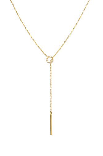 Benevolence LA Lariat Gold Bar Necklace, Candace Cameron Designed 14k Gold Y Necklace, Long Chain Travel Accessory