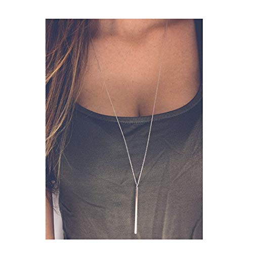 Artmiss Bar Pendant Necklace Gold Long Y-Necklace Delicate Lariat Chain Jewelry for Women(Silver)