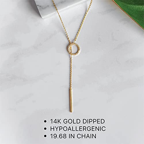 Benevolence LA Lariat Gold Bar Necklace, Candace Cameron Designed 14k Gold Y Necklace, Long Chain Travel Accessory