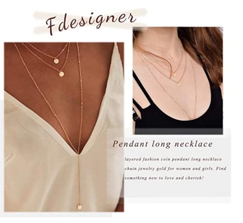 Fdesigner Fashion Layered Long Necklace Coin Pendant Necklace Chain Charm Necklace Jewelry for Women