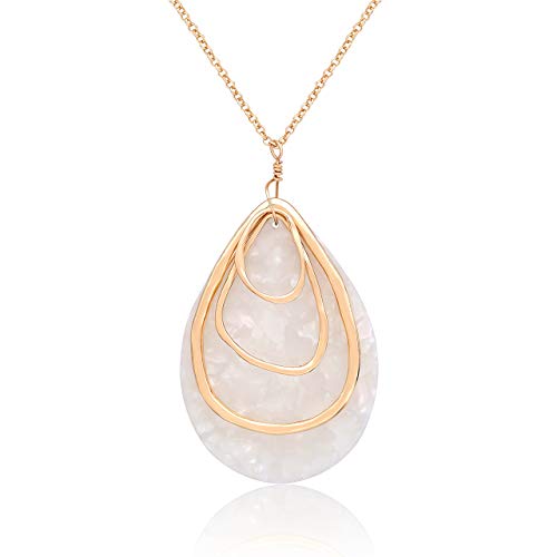 MOLOCH Long Necklace For Women Girls Geometry Teardrop Acrylic Circle Pendant Necklace Statement Boho Acetate Resin Necklace Minimalist Gift (White)