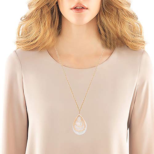 MOLOCH Long Necklace For Women Girls Geometry Teardrop Acrylic Circle Pendant Necklace Statement Boho Acetate Resin Necklace Minimalist Gift (White)