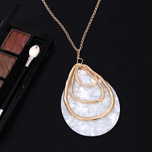 MOLOCH Long Necklace For Women Girls Geometry Teardrop Acrylic Circle Pendant Necklace Statement Boho Acetate Resin Necklace Minimalist Gift (White)