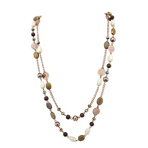 Bocar Long Necklaces for Women Trendy, Boho Layered Crystal Beaded Collar Necklaces for Women and Girls, Fashion Statement Necklaces Jewelry (NK-10084-Brown)