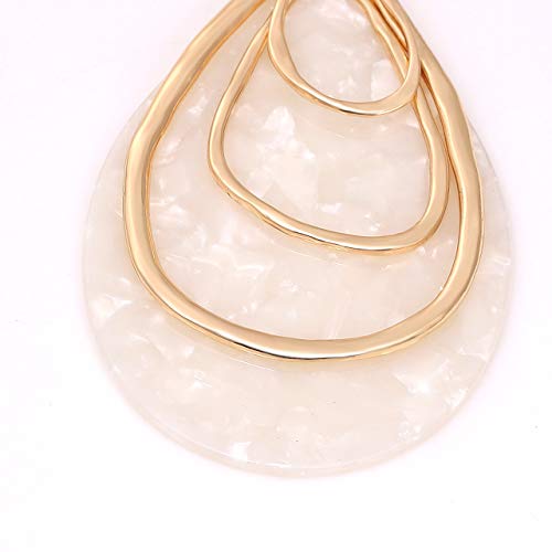 MOLOCH Long Necklace For Women Girls Geometry Teardrop Acrylic Circle Pendant Necklace Statement Boho Acetate Resin Necklace Minimalist Gift (White)