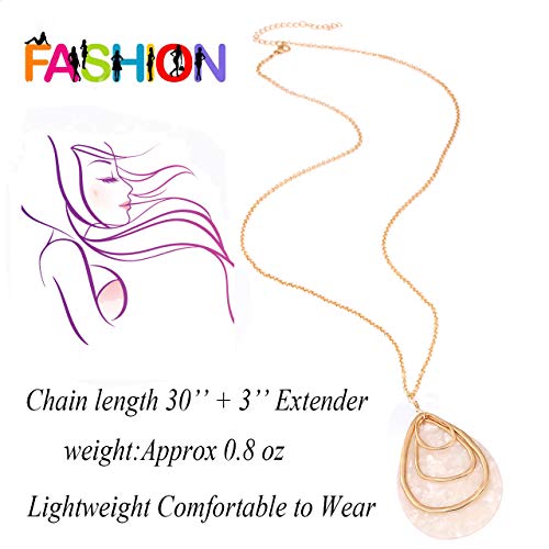 MOLOCH Long Necklace For Women Girls Geometry Teardrop Acrylic Circle Pendant Necklace Statement Boho Acetate Resin Necklace Minimalist Gift (White)