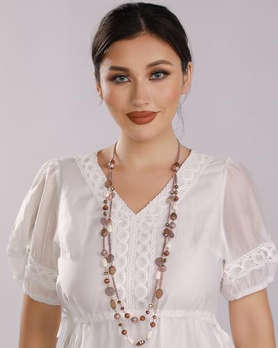 Bocar Long Necklaces for Women Trendy, Boho Layered Crystal Beaded Collar Necklaces for Women and Girls, Fashion Statement Necklaces Jewelry (NK-10084-Brown)