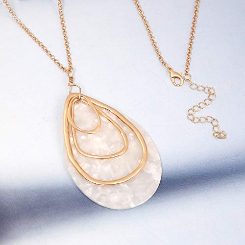 MOLOCH Long Necklace For Women Girls Geometry Teardrop Acrylic Circle Pendant Necklace Statement Boho Acetate Resin Necklace Minimalist Gift (White)
