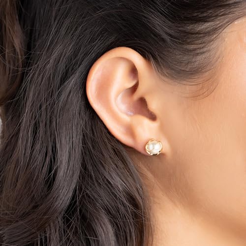 Barzel 18K Gold Plated Pearl Stud Earrings, 4MM