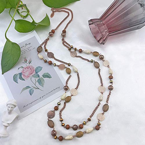 Bocar Long Necklaces for Women Trendy, Boho Layered Crystal Beaded Collar Necklaces for Women and Girls, Fashion Statement Necklaces Jewelry (NK-10084-Brown)