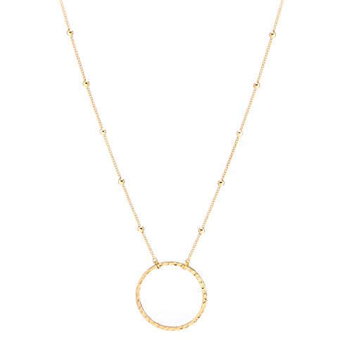 SOFYBJA 18K Gold Plated Circle Pendant Necklace Long Satellite Beaded Chain Jewelry for Women Dainty Hammered Karma Open Circle Charm Geometric Necklace…
