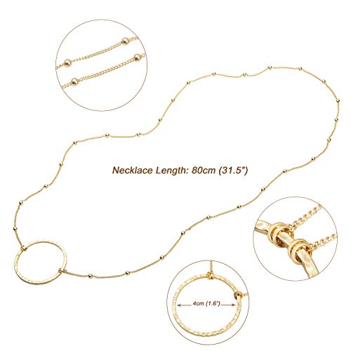 SOFYBJA 18K Gold Plated Circle Pendant Necklace Long Satellite Beaded Chain Jewelry for Women Dainty Hammered Karma Open Circle Charm Geometric Necklace…
