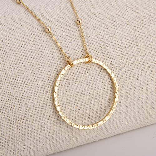 SOFYBJA 18K Gold Plated Circle Pendant Necklace Long Satellite Beaded Chain Jewelry for Women Dainty Hammered Karma Open Circle Charm Geometric Necklace…