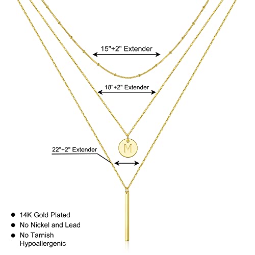 Vjoypro Layered Initial Necklaces for Women, Gold Necklace for Women Dainty 14K Gold Plated Long Layering Y-Necklaces Initial M Letter Necklace Jewelry Gifts Women Girls