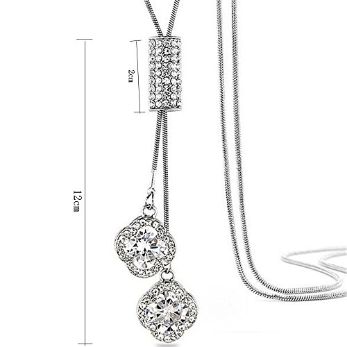 Z-Jeris Women's Crystal Flower Jewelry Tassel Pendant Long Chain Necklace (Silver)