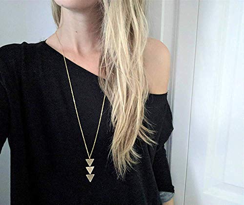 Fesciory 6 PCS Long Pendant Necklace for Women, Gold Bar Circle Leaf Triangle Tassel Y Necklace Set for Girls(Set 2)