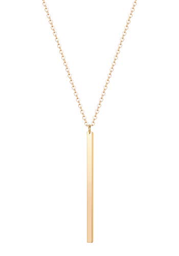 CULOVITY Simple Bar Pendant Necklace Long Lariat Chain Polished Jewelry for Women, 2.4" Pendant 35" Chain Goldtone 1Pcs
