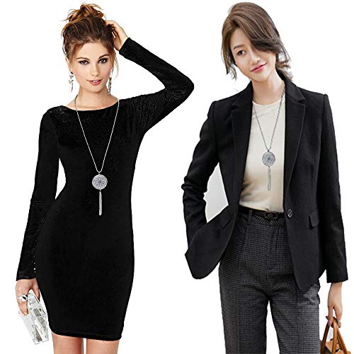 SEVENSTONE 3PCS Long Pendant Necklaces for Women Knot Disk Circle Tassel Statement Sweater Silver Necklace Set