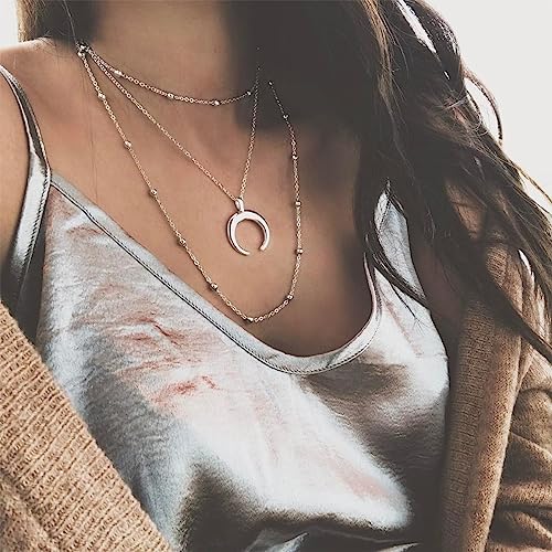 YQZIYOU 6 PCS Long Necklaces for Women - Fashion Pendant Necklace Jewelry, Silver Bar Feather Circle Leaf Triangle Crescent Moon Y Necklace Jewelry Set, Gifts for Women