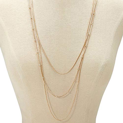 COLORFUL BLING Multilayer Choker Long Chain Tassel Pendant Necklace for Women Girls Beads Necklace Long Bar Charm Chain Jewelry (A Gold three layer)