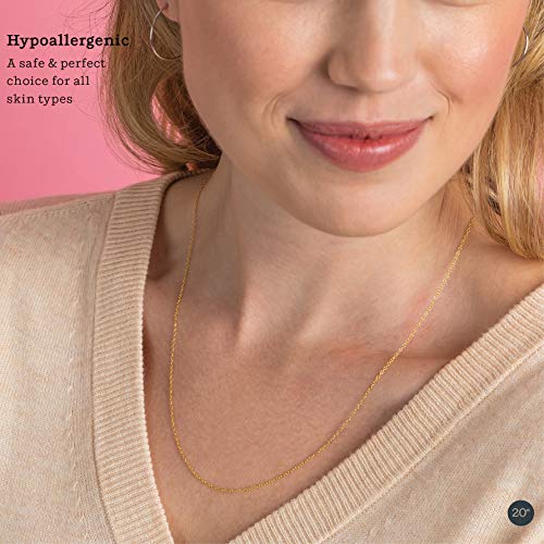 KEZEF 18Kt Gold Chain Necklace for Women, 1.3mm Silver Cable Chain, 30 Inch, with Spring-Ring Clasp, Italian Made