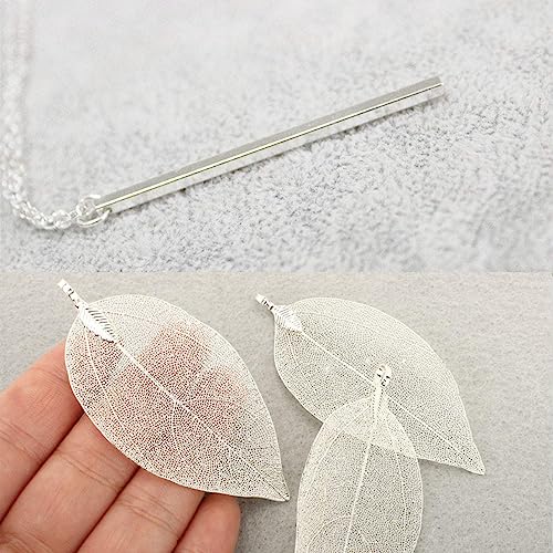 YQZIYOU 6 PCS Long Necklaces for Women - Fashion Pendant Necklace Jewelry, Silver Bar Feather Circle Leaf Triangle Crescent Moon Y Necklace Jewelry Set, Gifts for Women