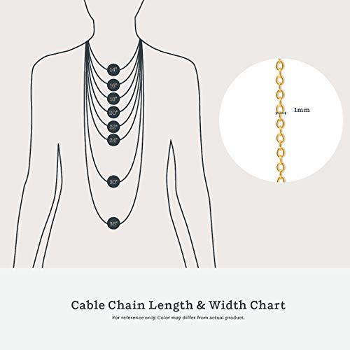 KEZEF 18Kt Gold Chain Necklace for Women, 1.3mm Silver Cable Chain, 30 Inch, with Spring-Ring Clasp, Italian Made
