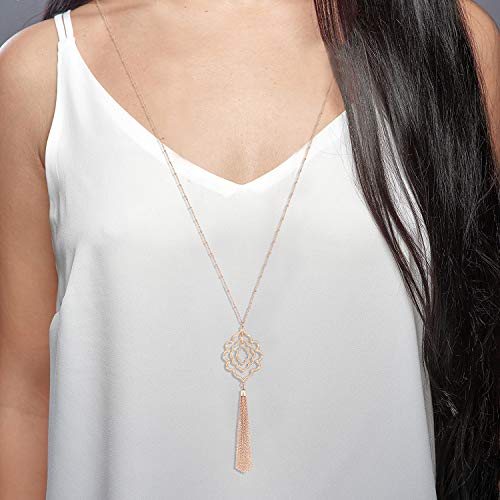 MOLOCH Long Necklaces For Woman Minimalist Geometric Circle Pendant Necklaces Bohemia Tassel Fringe Necklace Set Statement Pendant (rose gold)
