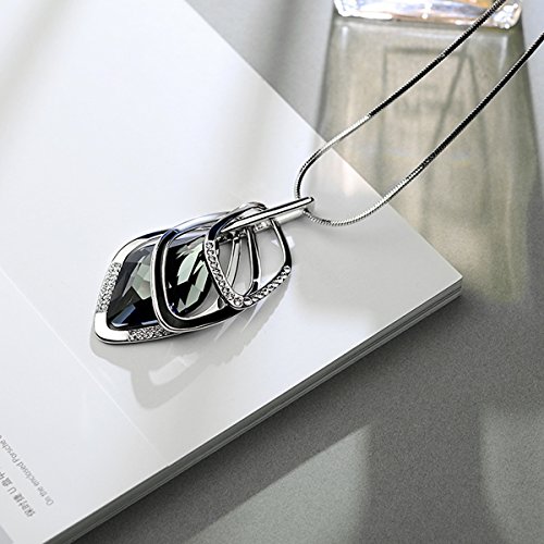 GexoOmgo Long Chain Necklace for Women Crystal Sweater Triple Stack Zirconia Pendant Rhombic Rhinestone Pendant Necklace-Silvertone Fashion Jewelry for Women