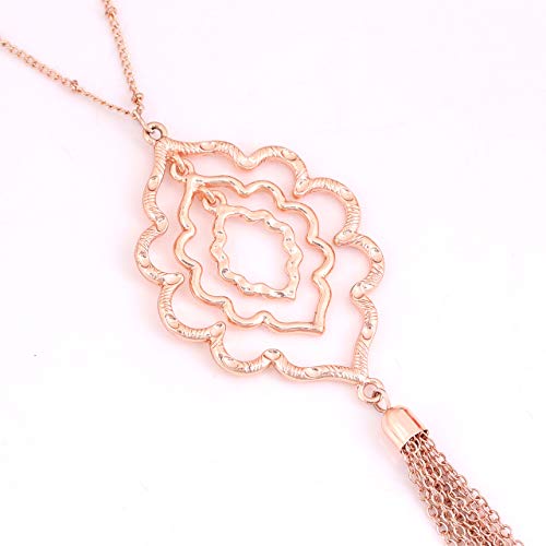 MOLOCH Long Necklaces For Woman Minimalist Geometric Circle Pendant Necklaces Bohemia Tassel Fringe Necklace Set Statement Pendant (rose gold)