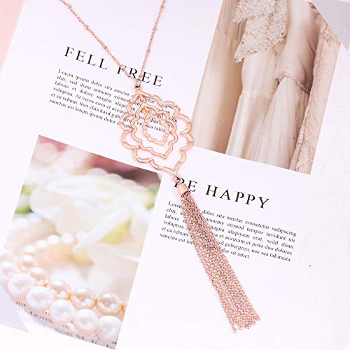 MOLOCH Long Necklaces For Woman Minimalist Geometric Circle Pendant Necklaces Bohemia Tassel Fringe Necklace Set Statement Pendant (rose gold)