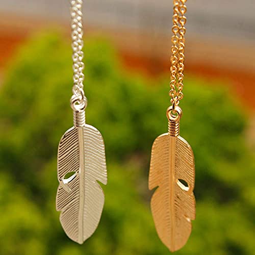 Yalice Boho Feather Pendant Necklace Chain Long Leaf Necklaces Jewelry Y Necklace for Women (Silver)