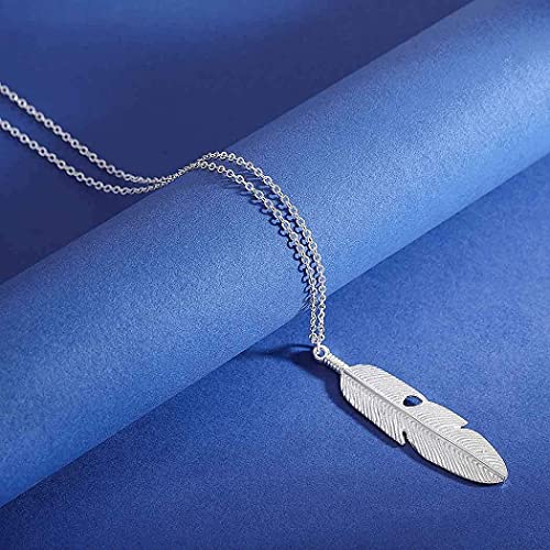 Yalice Boho Feather Pendant Necklace Chain Long Leaf Necklaces Jewelry Y Necklace for Women (Silver)