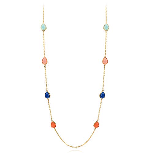 FAMARINE Multicolor Resin Beaded Chain Long Scatter Necklace for Women, Red Blue Green Orange