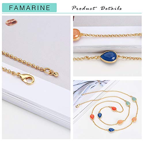 FAMARINE Multicolor Resin Beaded Chain Long Scatter Necklace for Women, Red Blue Green Orange