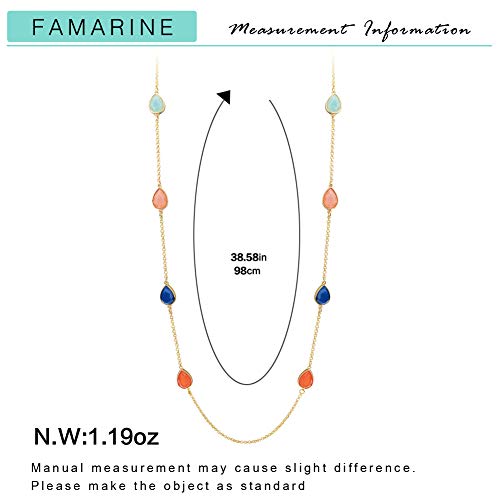 FAMARINE Multicolor Resin Beaded Chain Long Scatter Necklace for Women, Red Blue Green Orange