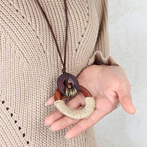 GelConnie Womens Pendant Necklace Wood Handmade Jewelry Leather Necklace Long Rope Sweater Necklace for Woman