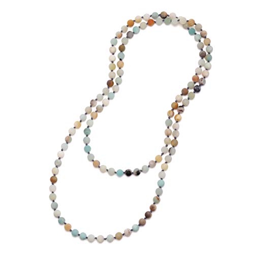 Long Beaded Necklace 8mm Gemstone Amazonite Endless Barse Chakra Handmade Jewelry for Women 47’’